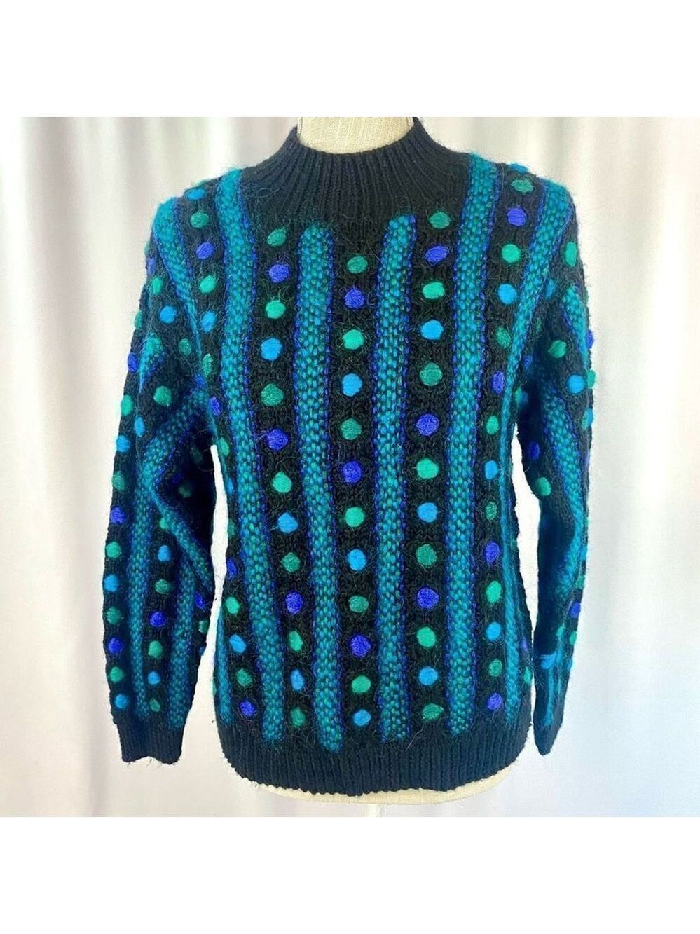 Vintage Hand Knit Sweater Casual Corner Limited Edition Black Blue Wool Mohair